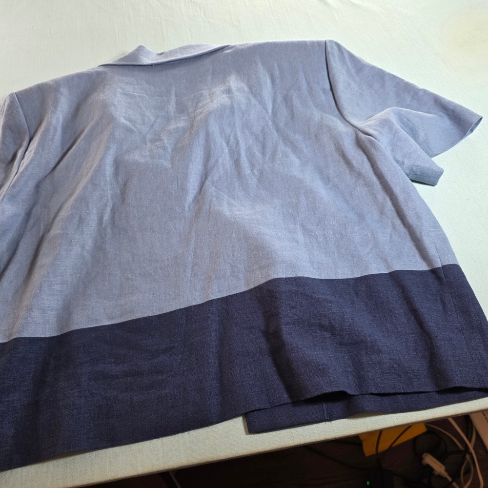 Jessica Howard Blue Linen Blend Floral Embroidered Sequin Open Front Top Sz 16